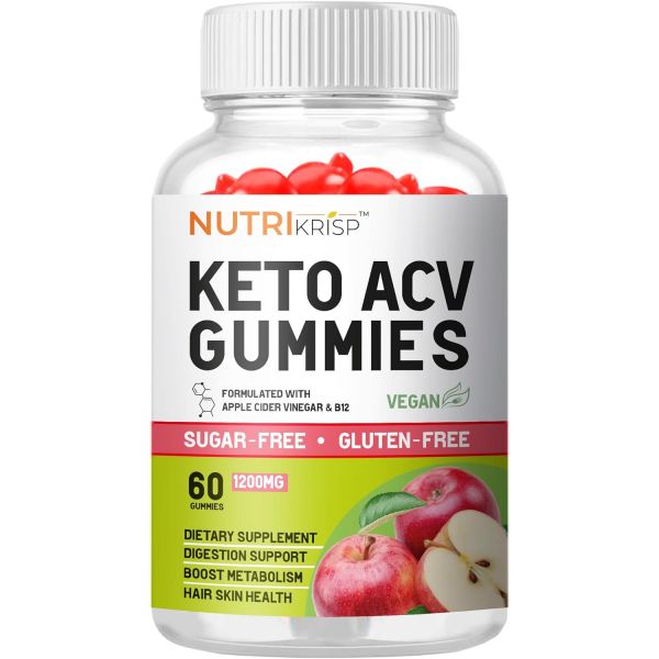 케토 ACV 구미 <b>지방</b> 설탕 글루텐 <b>프리</b> 사 사이다 식초 남성 여성 소화 모발 피부 (1200MG)  60 Count (Pack of 1)  1개