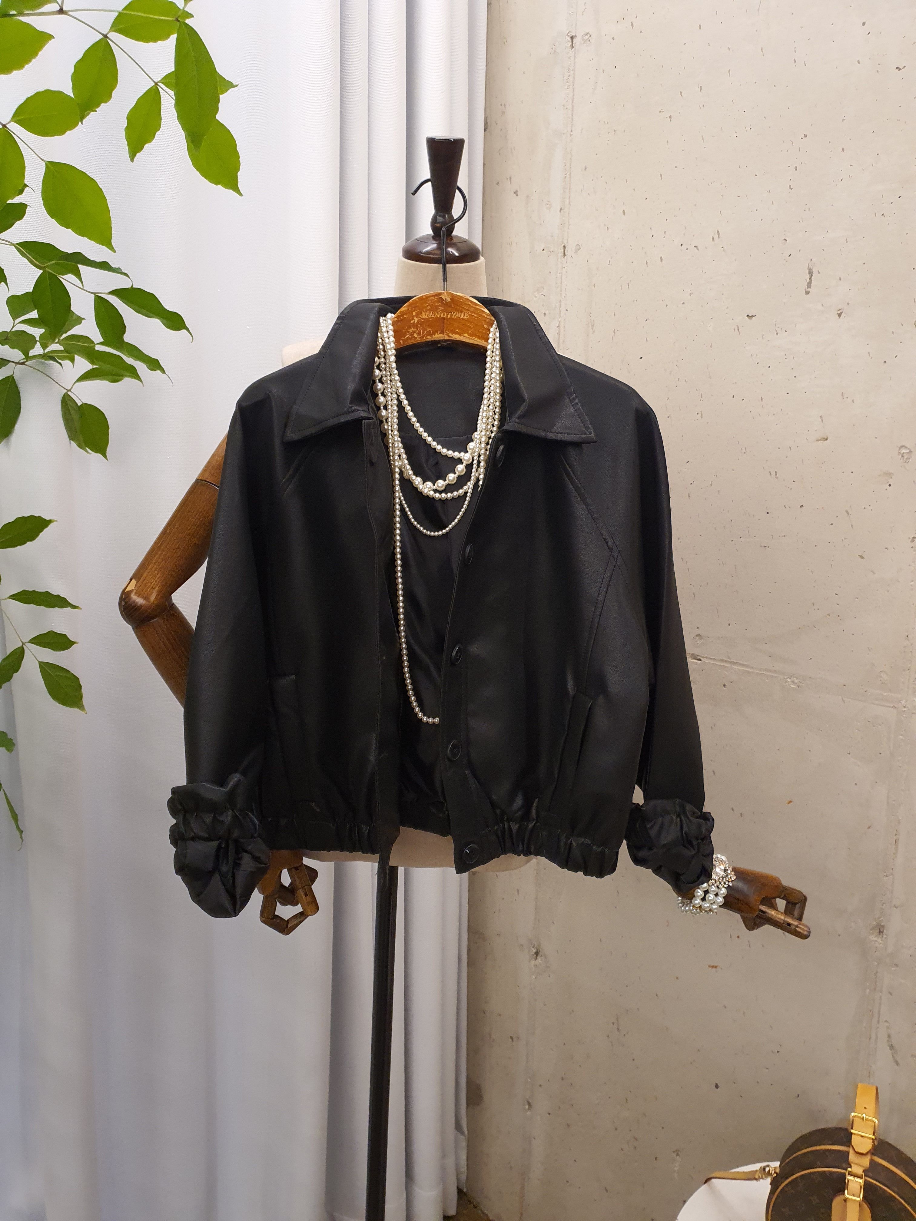 가을신상 로나 레더 심플 카라 긴팔 자켓