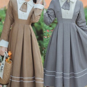 레트로 각카라 더블라인 프레피룩 레이스 롱원피스(2color) 경성의상 교복 학생복