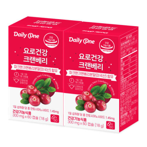 데일리원 요로건강 <b>크랜베리 300mg</b> X 60캡슐 2통