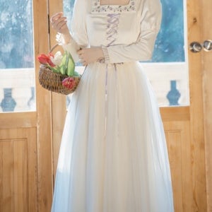 화이트 스퀘어넥 플라워자수 발레코어 원피스 경성의상 교복 학생복