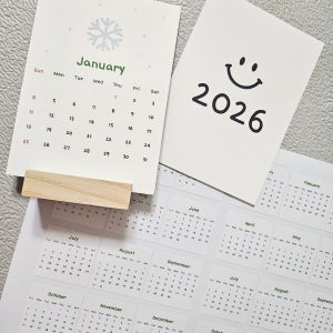 26년 달력 탁상 책상 캘린더 우드거치대 달력스티커 2025년, 부기크레용