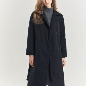 [헤지스 여성] 논퀼팅 체크안감 롱 중량 구스다운 점퍼 네이비 HSJU4D910N2