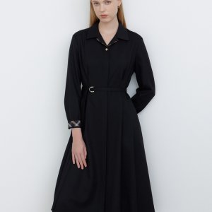닥스 여성 24FW 스트랩 체크포인트 울혼방 셔츠형원피스 DLDR4D991BK