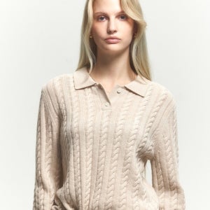 헤지스레이디스 헤지스 여성 캐시미어 라이트베이지 케이블 카라 스웨터 HSSW4DC91I1