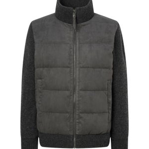 [헤지스 남성] 헤지스 챠콜 페이크 스웨이드 하이브리드 구스다운 패딩 점퍼 HZJU4D435CG