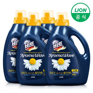 라이온코리아 비트 아로마웨이브 액체세제일반/드럼 겸용 카모마일 3L용기 4개