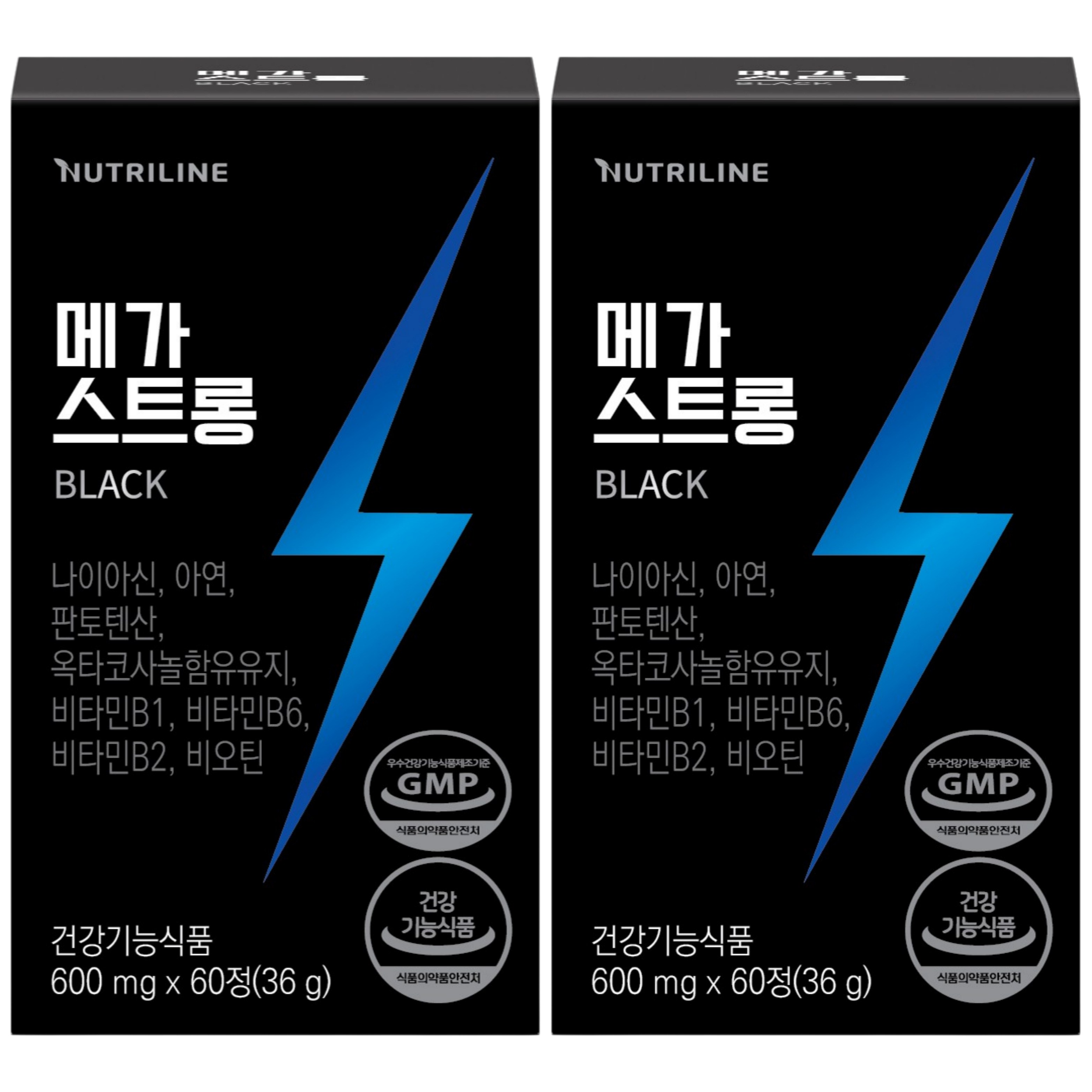뉴트리라인 <b>메가</b>스트롱 남성활력 <b>만성피로</b> 옥타코사놀 블랙마카 L아르기닌  2개  60정