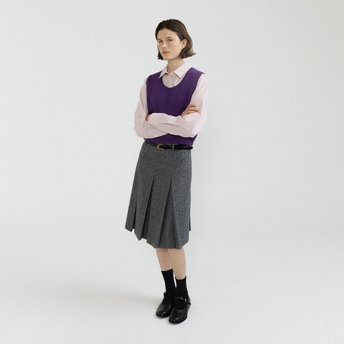 [아쎄르] Inverted Pleats Skirt (Grey Check)