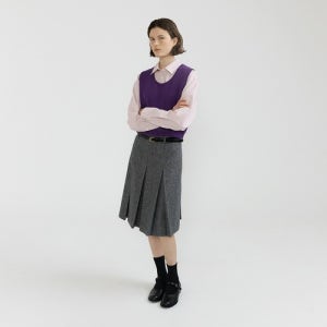 [아쎄르] Inverted Pleats Skirt (Grey Check)