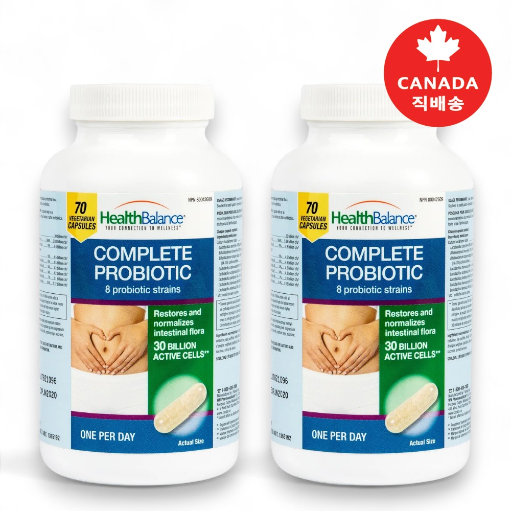 <b>Health Balance</b> <b>헬스밸런스</b> 컴플릿 프로바이오틱스 70정-2병>30억개의 살아있는 유산균이 <b>쾌변</b> l 장건강 UP l 캐나다 직배송  2개