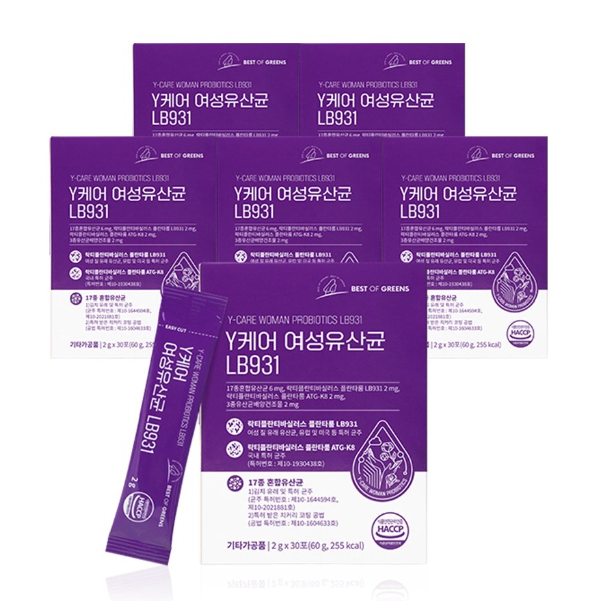 베스트오브<b>그린</b> 와이<b>케어</b> 여성 질 유래 유산균 LB931  6개  60g