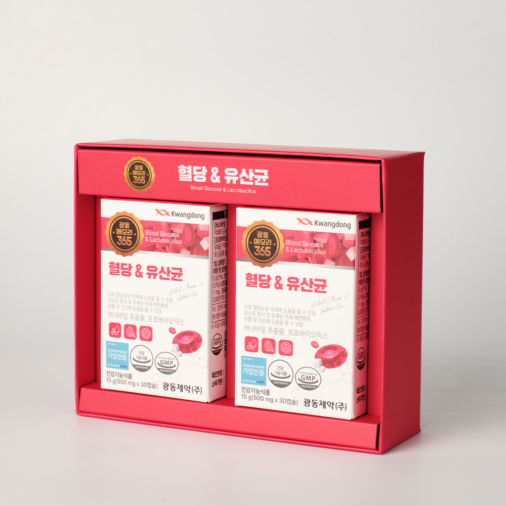 광동 메모리365 혈당&amp;유산균 <b>당케어</b> 장건강 바나바잎 프로<b>바이오</b>틱스  60정  1박스