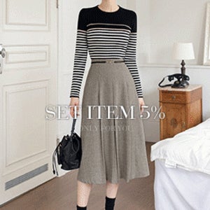 {세트}니아 단가라 니트+오트리아 스커트