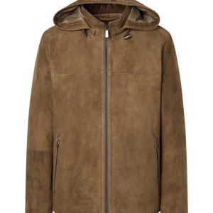 닥스 남성 24FW LEATHER 리얼 스웨이드 후드 탈착 다운 가죽 점퍼 DMJU4DL06W2