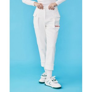 [더블플래그]  DOUBLE FLAG 여성 아이보리 로고포인트 면 트윌 롤업 팬츠 DWPA2D811IV