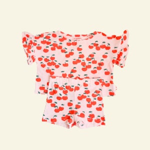 타이니코튼 핑크 체리 올오버 여름 셋업 상하의 세트 2y