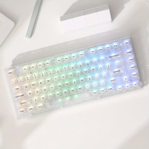 YUNZII X75 프로 화이트 82키 트라이모드 무선 핫 스왑 가능 기계식 게이밍 키보드 투명 키캡 포함, 가스켓 마운트 BT5.0/2.4G/USB-C 키보드, /맥 호환