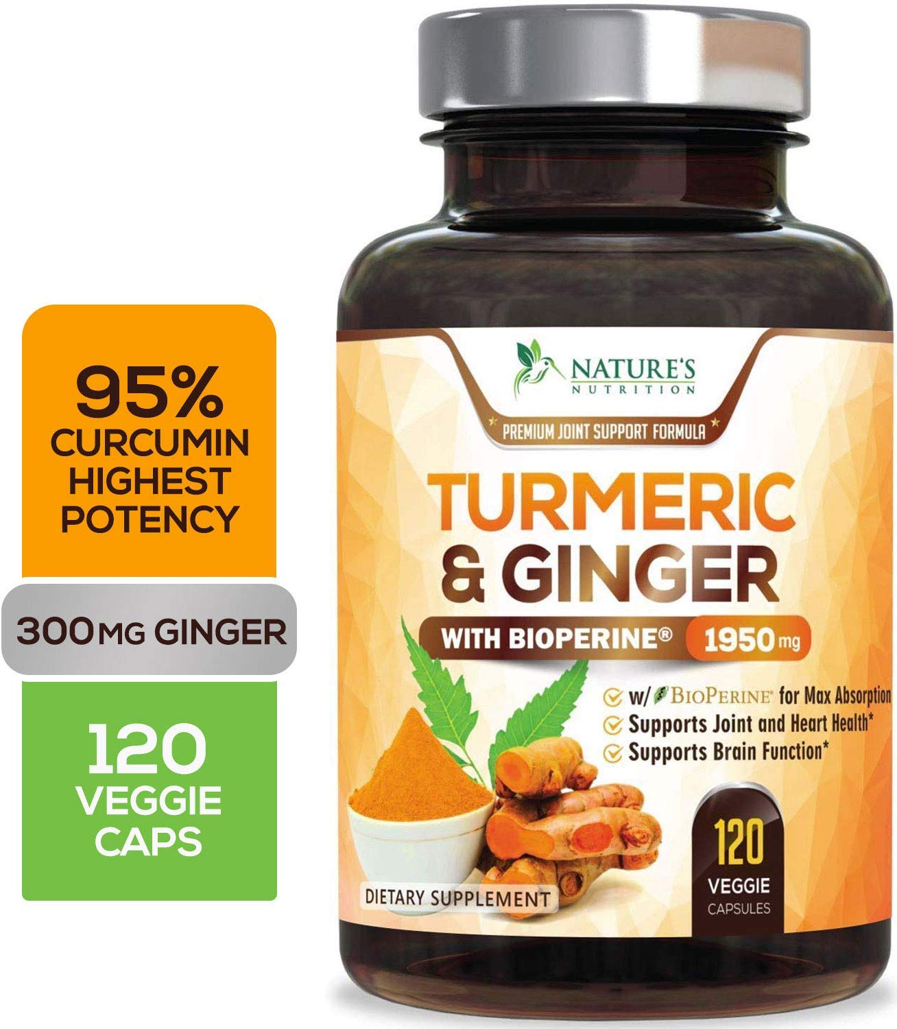 Natures Nutrition Turmeric Ginger <b>네이처뉴트리션</b> 터메릭 진저 커큐민 1950mg 120정  1개