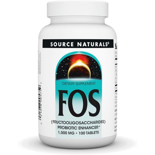 소스내츄럴스 Source Naturals FOS 1000 mg <b>Fructooligosaccharides</b> Probiotic Enhancer - 100 Tablets  100 Coun