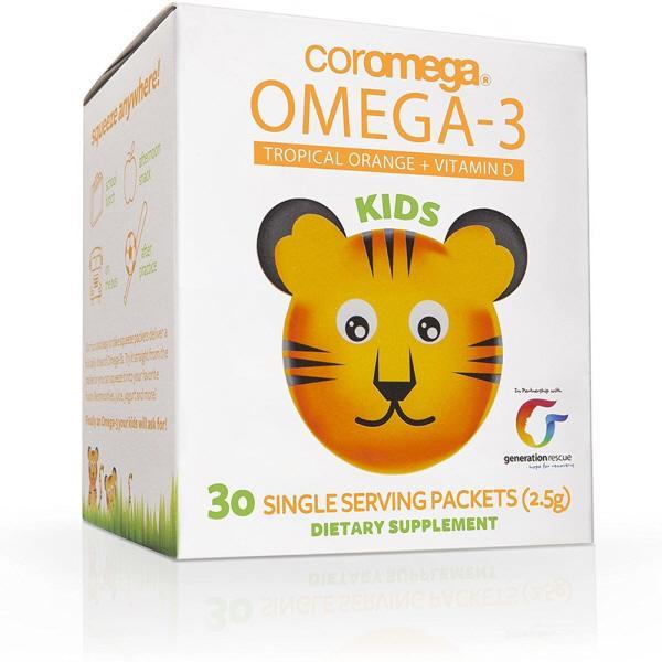 Coromega 코로메가 키즈 <b>오메가3</b>+트로피칼 오렌지+비타민D <b>90</b>팩