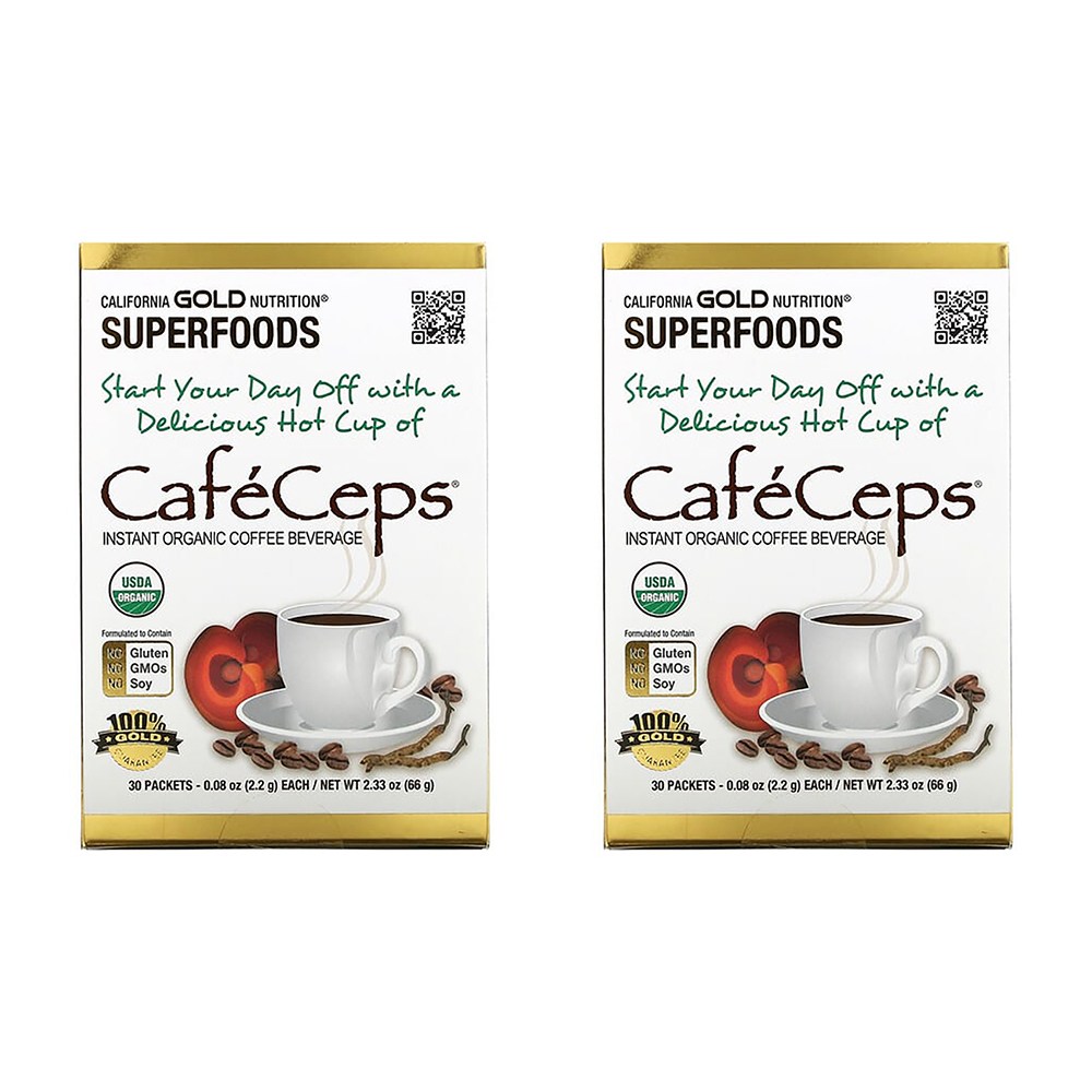 캘리포니아골드뉴트리션 <b>CafeCeps</b> 인스턴트 커피 2.2g x 60팩 동충하초 영지버섯  60개