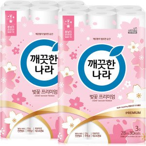 깨끗한나라 깨끗한나라 허브가든 벚꽃 프리미엄 3겹 28m 30롤 2팩