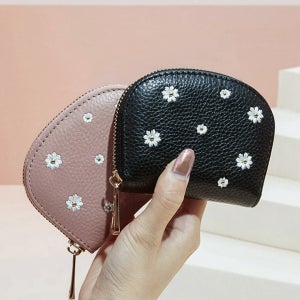 [천연소가죽] 플라워 패턴 라운딩 카드지갑