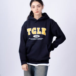 [티글레이크] TGLK 로고 오버핏 기모 후드티셔츠 네이비 tig4wgh01
