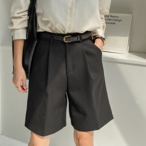 데일리 하이웨스트 벨트 SET 핀턱 하프 팬츠