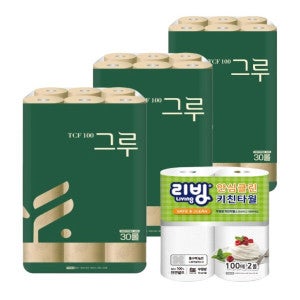그루 삼정 3겹 그루 오리지널 화장지 30M30롤 3팩 + 키친타올 100매 2롤 증정  리뉴얼 신상품 / 사은품 증정
