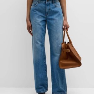 더로우 미드 라이즈 스트레이트 데님 Eglitta MidRise StraightLeg Jeans prod275320092BLUE