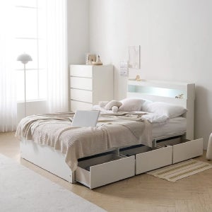 마르체 리움 LED통서랍 더블 수납 침대+포켓매트리스 세트 BKC799C