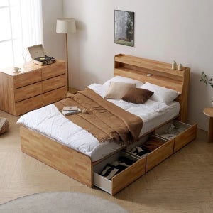 마르체 리움 통서랍 더블 수납 침대+포켓40T 매트리스 세트 BKC797C