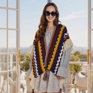 걸리쉬 필링 프릴 태슬 니트 판쵸 숄[망토 가벼운 루즈핏 박시 박스 오버핏 봄 가을 겨울 고급 브랜드 아우터 겉옷 외투 아웃터 데일리룩 여행룩 명품보세 디자이너 편한 기본]