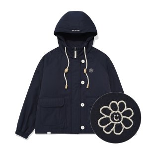 우먼스 플로리자수 후드 버튼 패딩점퍼 다크 네이비
