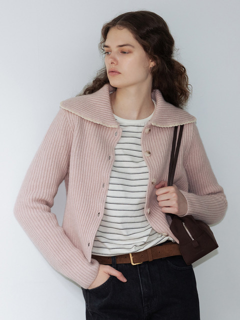 [앤유] 할스내스 빅카라 라쿤 가디건 (Navy/Pink)