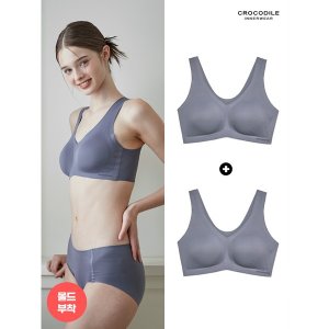 [크로커다일 이너웨어]  몰드부착 V넥 메쉬 감탄브라 1+1 마린블루