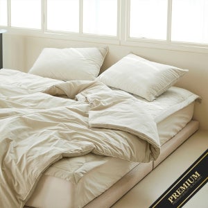 블랙라벨 베이지 프리미엄 호주산100% 천연양모 80수 고밀도면 무봉제 차렵 원클릭 풀세트(SS)(Q)