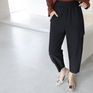 50392/넓은밴딩 밑단핀턱 배기팬츠