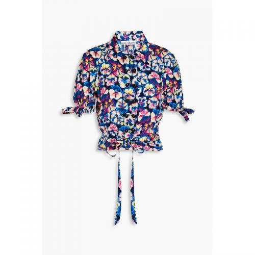RABANNE Cropped floral-print crepe top