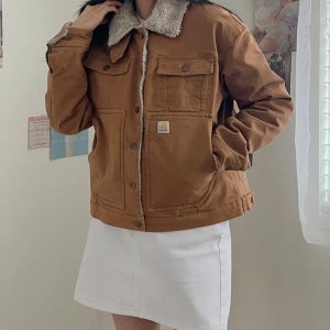 칼하트 여성 루즈핏 캔버스 셰르파 누빔 무스탕 자켓 브라운