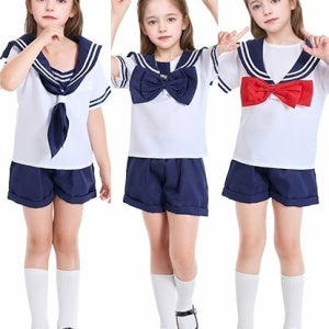 두줄라인 네이비 세라복 꼬마선원 코스프레 의상세트(상의+하의+카카플랩+타이 3종) 교복 학생복