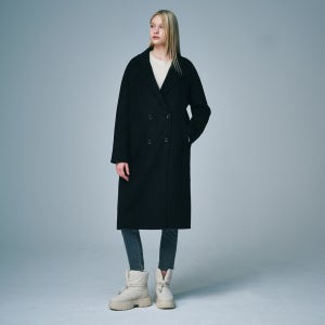 울 더블버튼 코트 블랙 4W244I002
