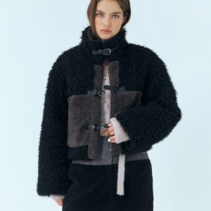 [에트몽] Mixed Shearling Mustang Coat, Black FC140TWW09