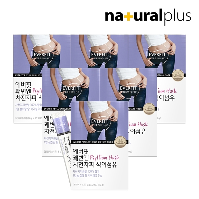 에버핏 <b>쾌변</b>엔 차전자피 식이섬유 30포 6박스 (6개월분)