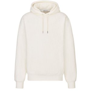 디올 25 FW 브랜드 모노그램 리브드 니트 롱슬리브 드로스트링 코튼 후드티 DIO27J95WHT1T1AA00