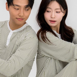 [에이원] [SET] 커플 피치기모 클래식 라인 라운드 잠옷 클래식 라인 라운드 잠옷