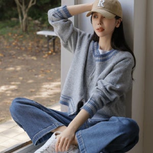 에트 배색 니트집업 가디건