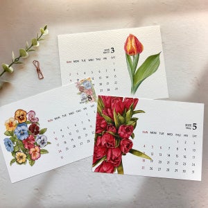 2025년 수채화 꽃 달력 + 스티커 세트 , 쓰담글씨